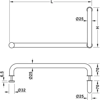 Rankena dušo durims apvali L575mm, H475mm, juoda