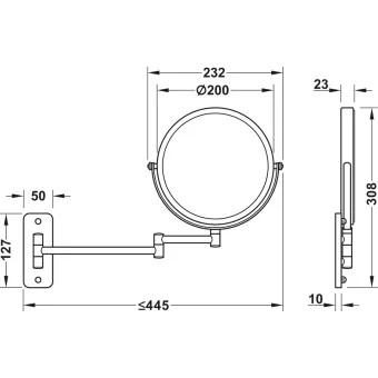 Vanity mirror, With 3x magnification, round