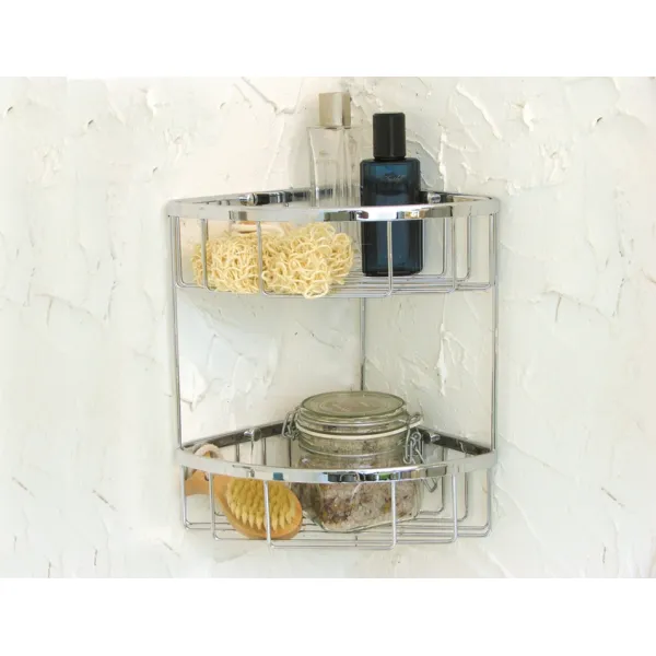Corner wire basket, chrome plated polished, 2 tiers, Classic series