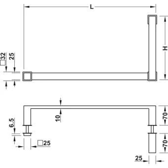 Rankena dušo durims kvadratinė L575mm, H475mm, chromo spalva