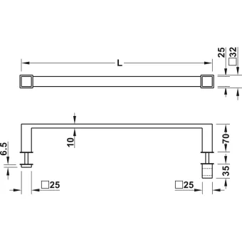 Rankena dušo durims kvadratinė 32x32mm, L475mm, juoda