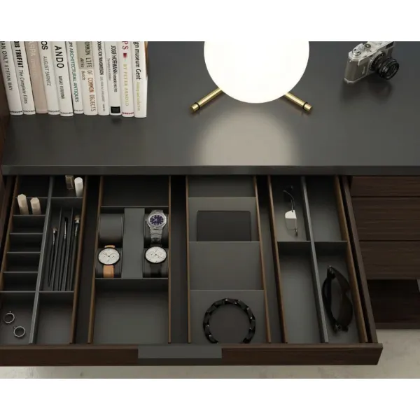 Jewelry tray 472x150mm H50mm CANALETTO, Canaletto Walnut & anthracite, simil leather