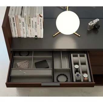 Dėklas suskirtytas 432x150mm, H50mm, dirbtinė oda, antracitas, šviesi pilka