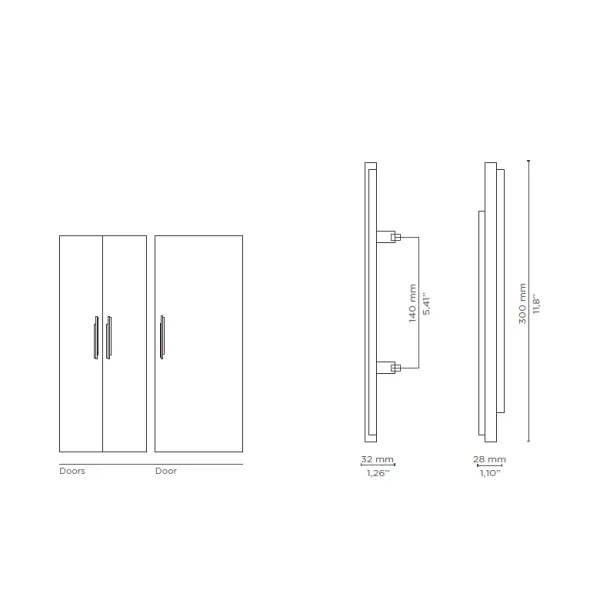 Handle SKYLINE CC140mm L300mm H32mm P28mm polished brass 