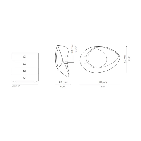 Handle INFINITY CC20mm L80mm H24mm polished brass 