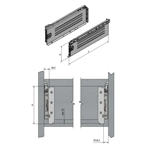 Drawer sides METALBOX L450mm H150mm gray RAL9006