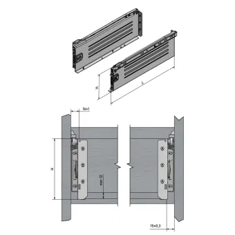 Drawer sides METALBOX L450mm H86mm gray RAL9006