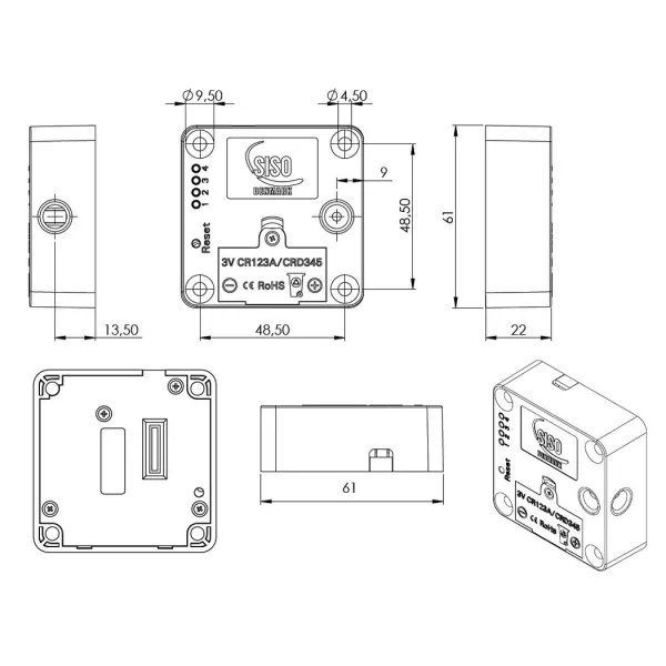 Spynelė elektroninė MIFARE1 MINI 61x61x22mm, juoda