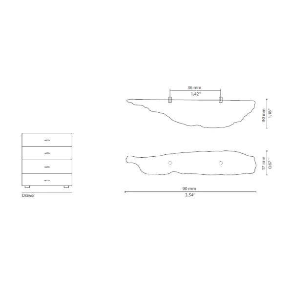 Rankenėlė KESYA CC36mm, L90mm, H30mm, P17mm, poliruotas žalvaris