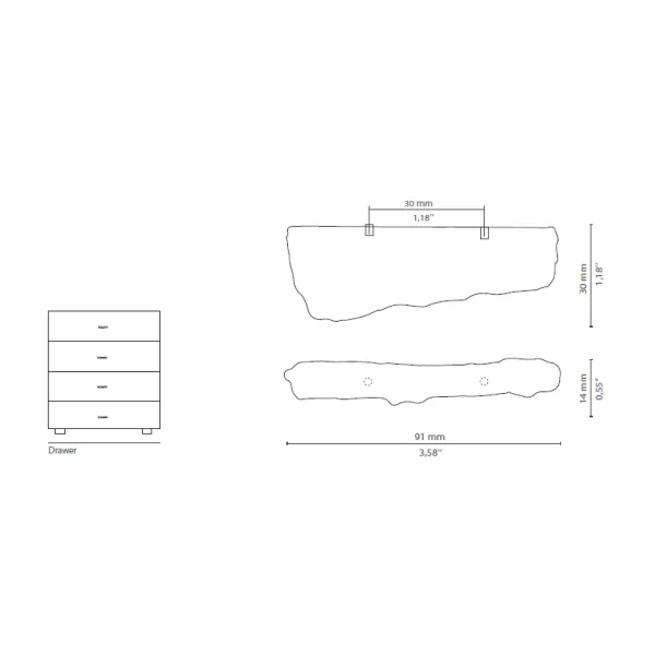 Rankenėlė KESYA CC30mm, L91mm, H30mm, P14mm, poliruotas žalvaris