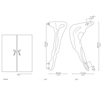 Handle KERMA CC235mm L260mm H80mm P115mm right, polished brass 