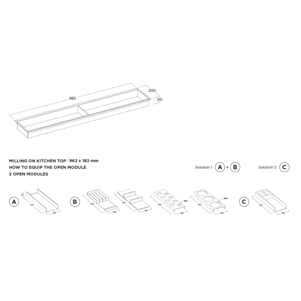 Kanalas įleidžiamas be dangtelio P1200mm, tamsiai rudai metallic MODUL