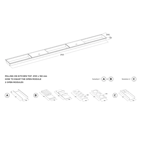 Insert module without lid W1200mm dark brown metallic MODUL