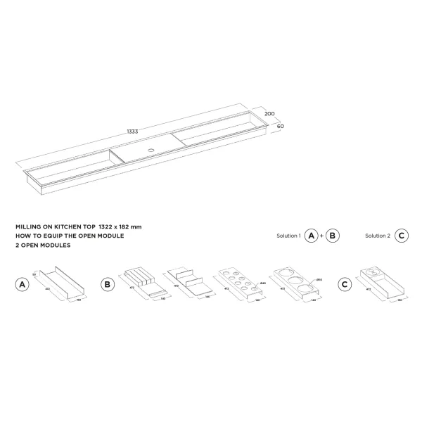 Insert module with lid W1500mm dark brown metallic MODUL