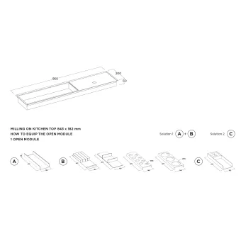 Insert module with 2 lids W1800mm dark brown metallic MODUL