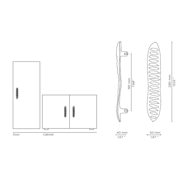 Handle JALO CC195mm L280mm H40mm P50mm polished brass 