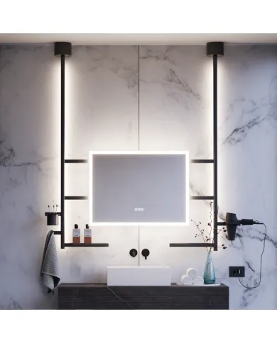 Veidrodis LED apšvietimu IO-D, stačiakampis, 800x600mm, 220V/75W tamsi bronza