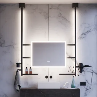 Veidrodis LED apšvietimu IO-D, stačiakampis, 800x600mm, 220V/75W tamsi bronza