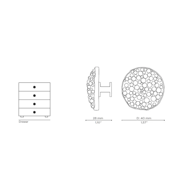 Rankenėlė vieno taško CAVIAR Ø40mm, H28mm, poliruotas žalvaris