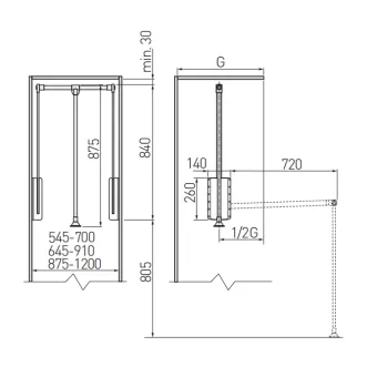 Pull-down wardrobe rail W545mm-700mm, gray