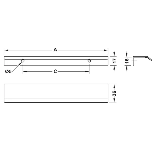 Rankenėlė CURVE 128/200 alium. matinė juoda