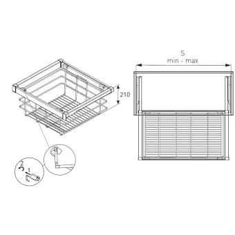 Drawer with wire basket W900mm with soft closing, white