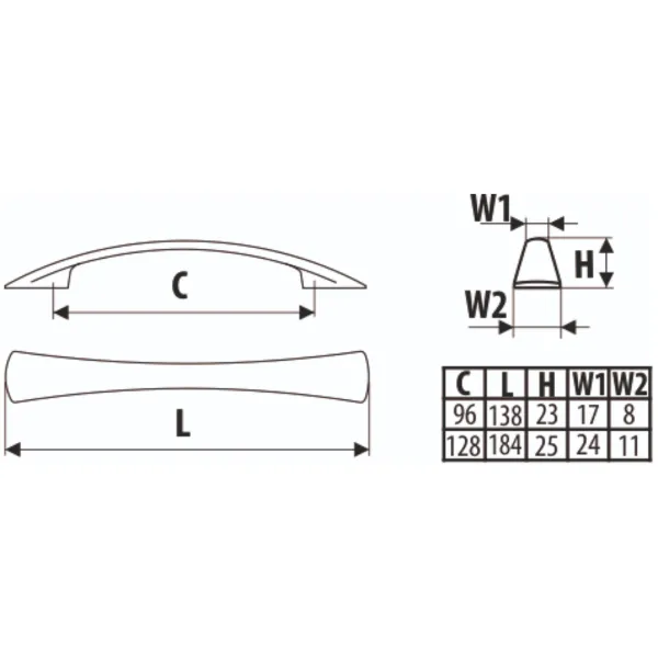 Handle CC96mm L138mm matt nickel 