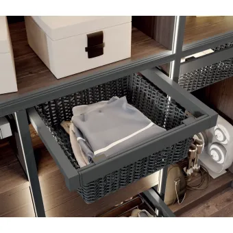 Drawer with rattan basket W700mm with soft closing, gray anthracite