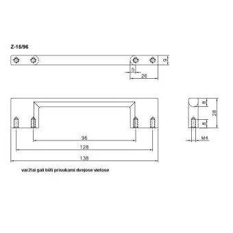 Handle CC192mm L224mm matt chrome 