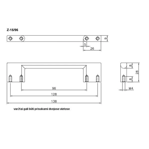 Rankenėlė CC96mm, L138mm, nerūdijantis plienas