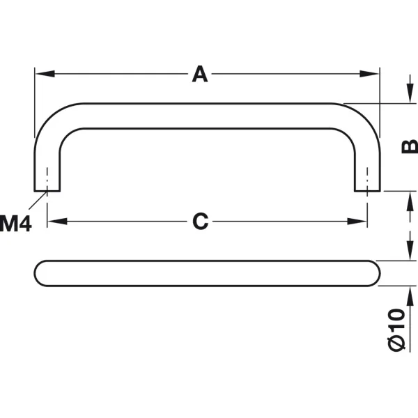 Rankenėlė CC128mm, L138mm, Ø10mm, H35mm, chromas