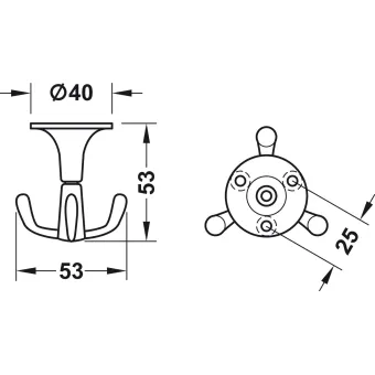 Ceiling hook, Aluminium, with 3 hooks, ceiling installation