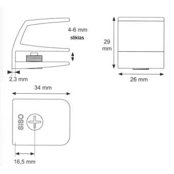 Handle SQUARE for singular glass door, matt chrome