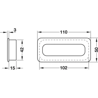 Inset handle, Wood, rectangular 