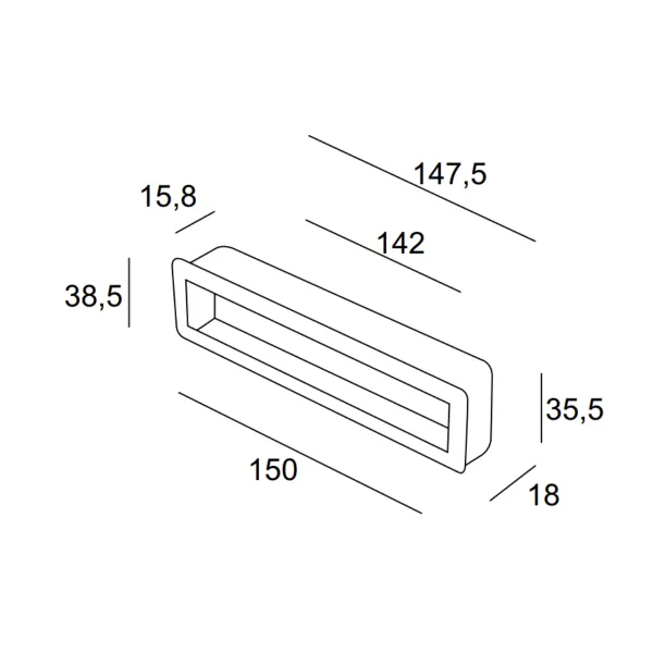Recessed handle 150x38.5mm matt chrome 