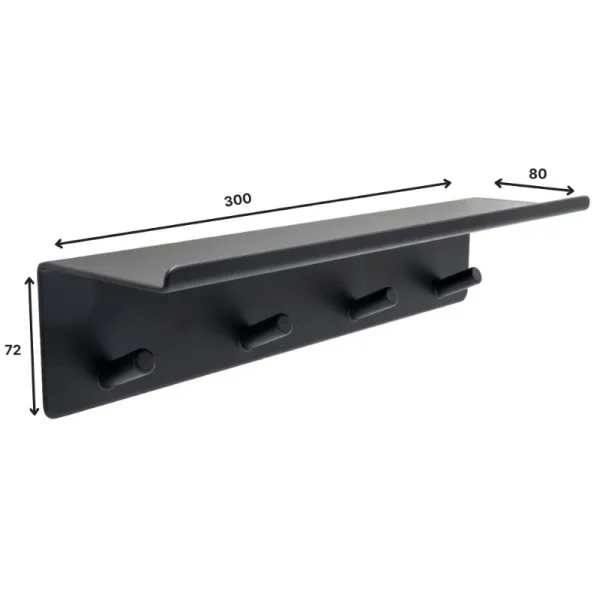 Kabykla su lentynėle 4 BASE klijuojama 300x72x80mm, matinė juoda