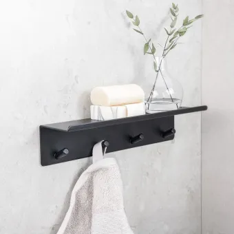 Hook with shelf 4 BASE self-adhesive 300x72x80mm matt black