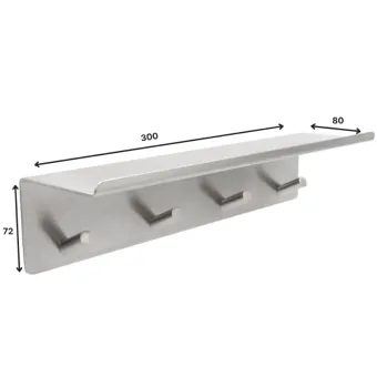 Kabykla su lentynėle 4 BASE klijuojama 300x72x80mm, nerūdijančio plieno spalva