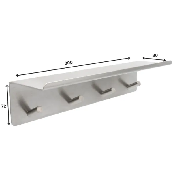 Kabykla su lentynėle 4 BASE klijuojama 300x72x80mm, nerūdijančio plieno spalva