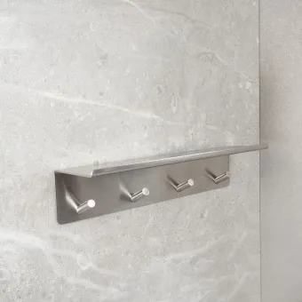 Hook with shelf 4 BASE self-adhesive 300x72x80mm brushed stainless steel