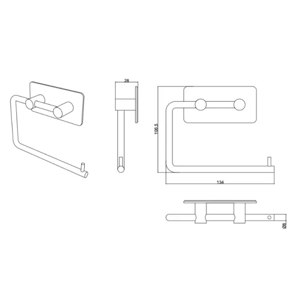 Laikiklis WC popieriui BASE klijuojamas 134x106.5x28 mat.juoda