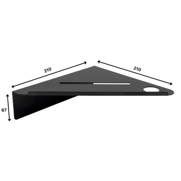 Corner shower shelf BASE self-adhesive 210x210x67mm matt black