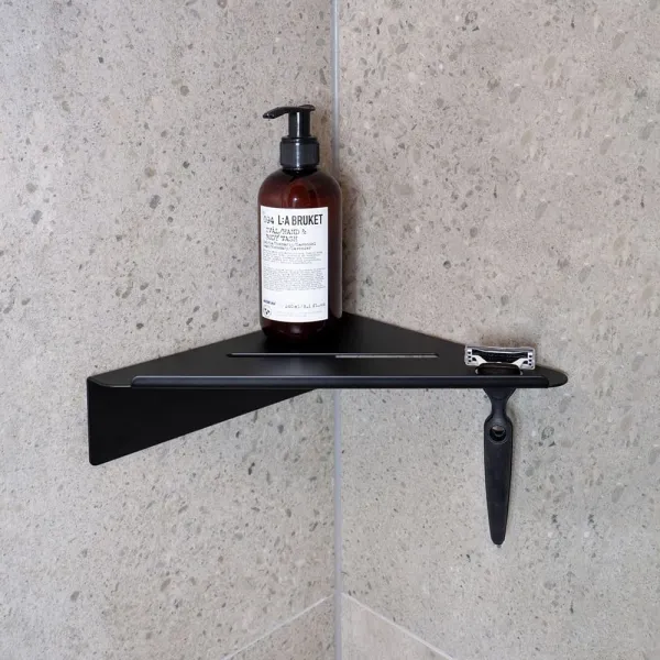 Lentynėlė vonios kampinė BASE klijuojama 210x210x67mm, matinė juoda