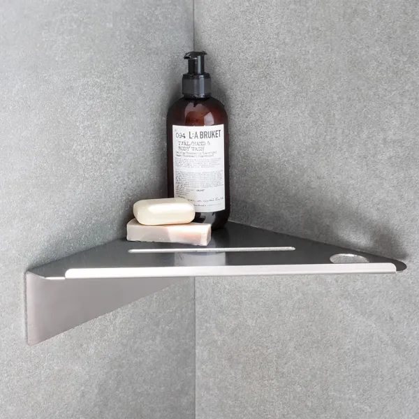 Corner shower shelf BASE self-adhesive 210x210x67mm brushed stainless steel