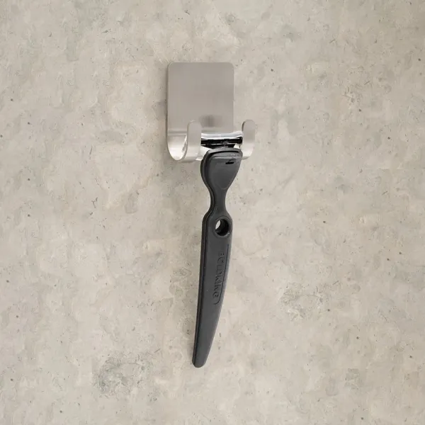 Razor holder BASE self-adhesive 57x45x25mm brushed stainless steel