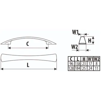 Handle CC128mm L184mm matt chrome