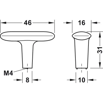 Rankenėlė vieno taško H2140 L46mm, W16mm, H31mm, matinė balta