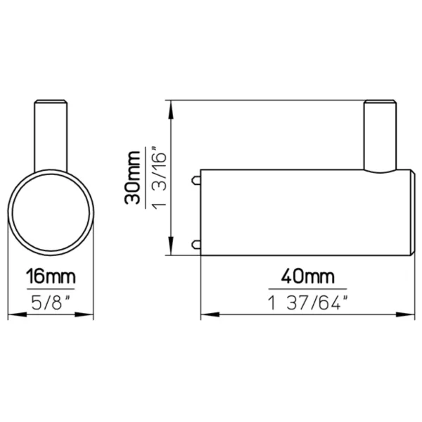 Hook, singular Ø16mm 30x40mm matt black