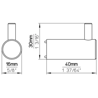 Hook, singular Ø16mm 30x40mm stainless steel