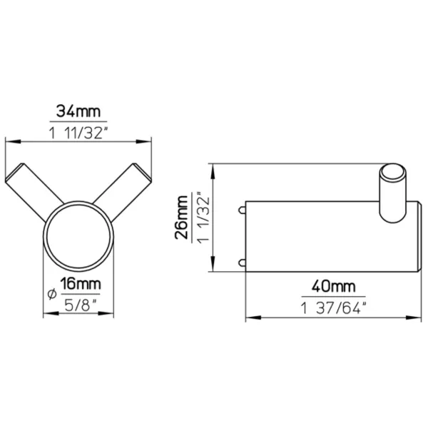 Hook, double Ø16mm 26x40mm matt black